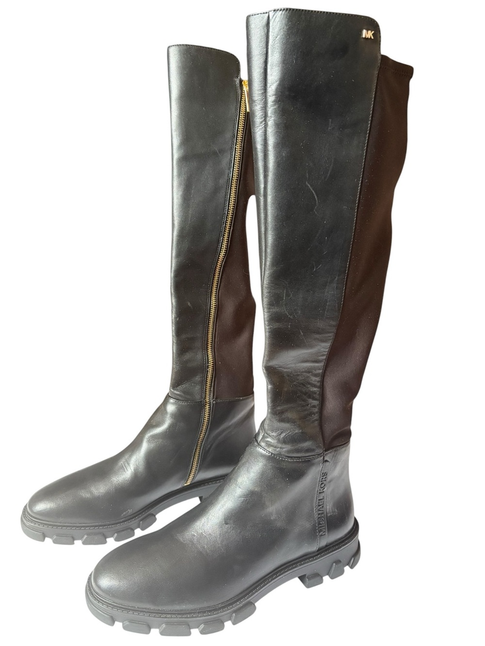 Michael Kors Ridley Over-the-Knee Boots Black Leather Lug Sole Size 11 NWOB